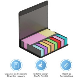 Ofidosel Porta Notas Adhesivas con más de 500 Notas y Separadores. Organizador de Pendientes para Trabajo o Escuela. Notas adheribles con Banderitas Adhesivas. Agenda Personal. Task Notebook (Negro)