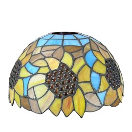 Errzom Tiffany Lamp Shade Replacement, 12" Stained Glass Sunflower Lampshades, Vintage Orange Yellow Blue Flower Light Cover Only 1-5/8-Inch Fitter Opening for Arched Floor Lamp Torchiere Lamp,Blue