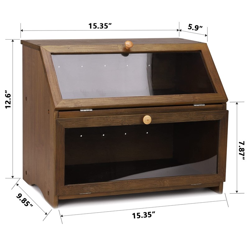 HOMEKOKO Double Layer Large Bread Box for Kitchen Counter, Wooden