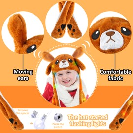 RosyFate Hat with Ears, LED Hat for Children, Hat with Movable Ears, Animal Hat, Penguin Game, Bear, Kuromi, for Gift, Costume Carnival, Girls, Boys, black