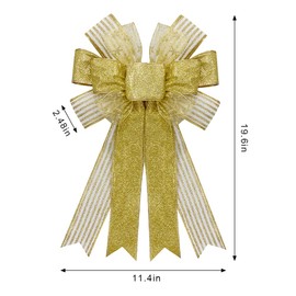 LANGFON Large Burlap Christmas Wreath Topper Bows - Gold Glitter Ribbon Bows for Indoor/Outdoor Decorations