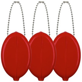 DEEZOMO 3 Pieces Rubber Coin Purse, 2 x 3 Inches Oval Squeeze Coin Holders With Chain for Women Men Travel, Red 3 Pack, Coin-purses
