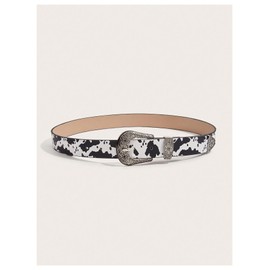 BEAUDRM Women's Buckle Belt Cow Print Western Leather Belt Cowgirl Waist Belts Multicolor Suit Waist Size:29.5-33.5