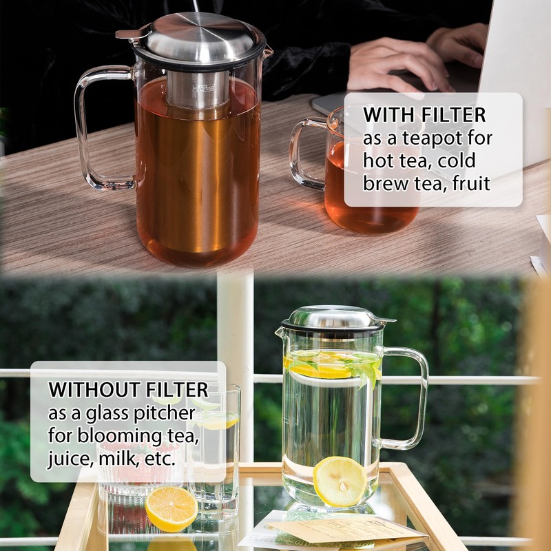 Aquach 51oz Glass Teapot with Stainless Steel Removable Infuser, Stovetop