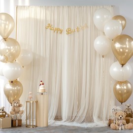 Champagne Tulle Backdrop Curtain for Parties Wedding 10ft×8ft Champagne Sheer Backdrop Curtains for Baby Shower Bridal Shower Reception Birthday Party Photoshoot Decorations 2 Panels 5ft × 8ft