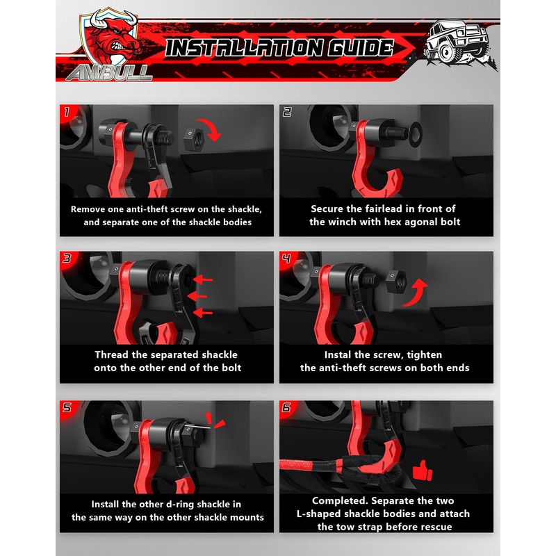 AMBULL 3/4" D Ring Separate Shackles, 52,910lbs Break Strength Easy