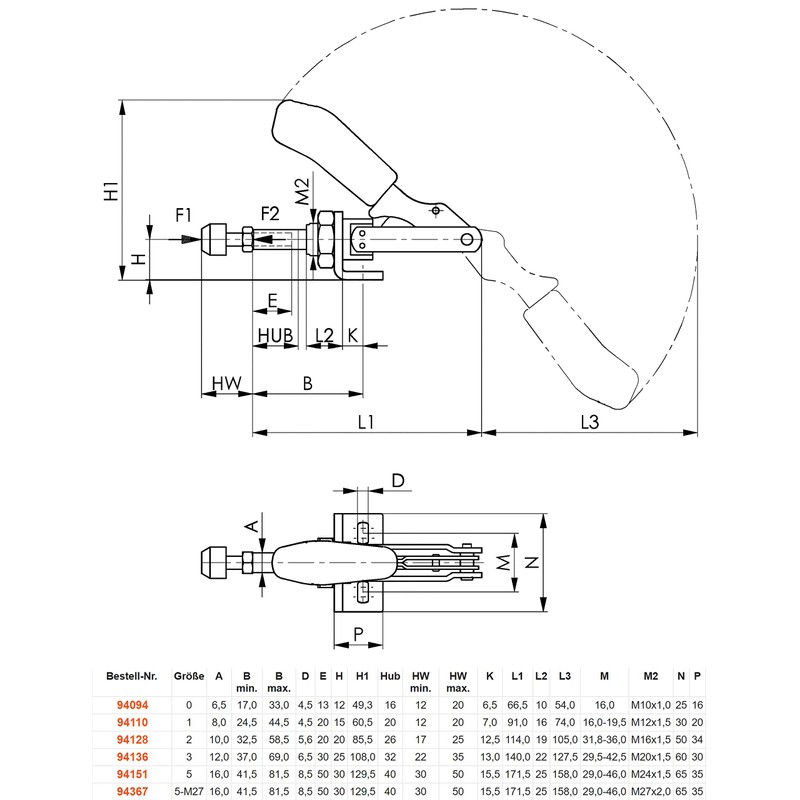 AMF 94128 0007639420020" 6841" Push-Pull Type Toggle Clamp with Angle