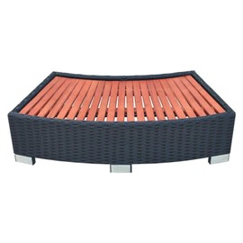 Oakestry Outdoor Spa Step Durable Black Rattan Surface Eucalyptus Wood Platform Powder Coated Steel Frame Weatherproof Construction Uv Resistant Bath Entry Support Dual Layer Raised Stairs Hot Tub