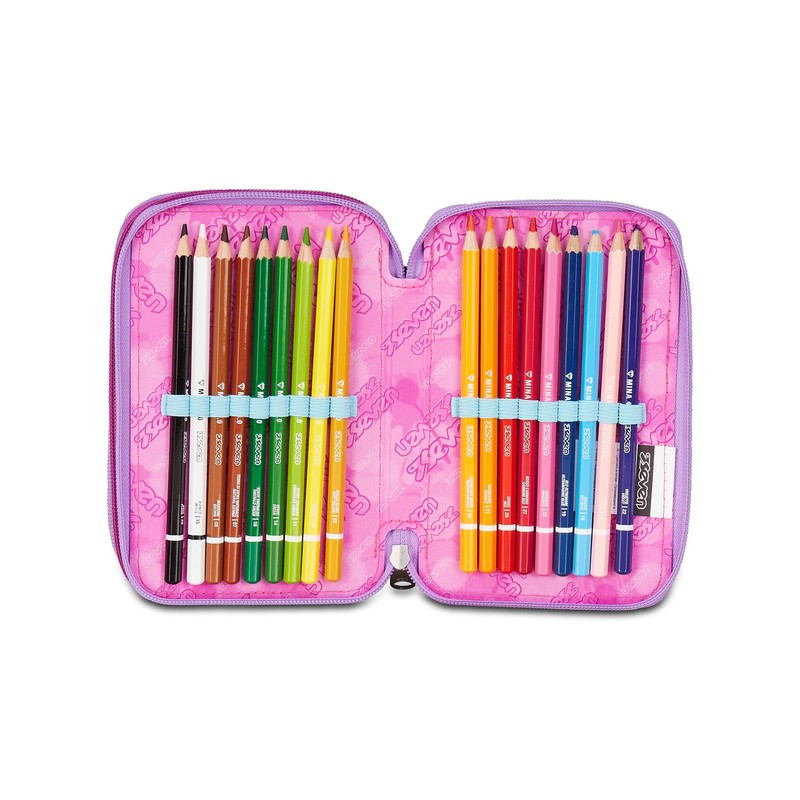 Seven Astuccio Scuola Elementare, 3 scomparti, Medie, con Matite, Pennarelli,