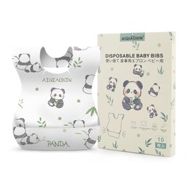 AiQiaoXin Disposable Apron, Meal Apron, Portable, Bib, Baby Food, Waterproof, For Outings, Baby Showers, Baby Bibs, Convenient, No Washing Required (10/30/60 Pieces, 10 panda pattern