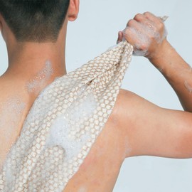 SAMIYUE Jute Exfoliating Washcloth Towel, Cotton Line Exfoliating Bath Wash Cloth for Body Exfoliation, Women Men Back Scrubber Washer Net Sponge Loofah Exfoliator for Shower, 37.4"x11"