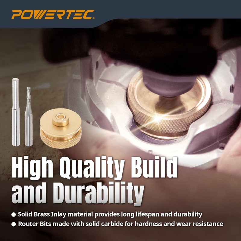 POWERTEC Router Inlay Kit for 1/4" Template, Solid Brass Router