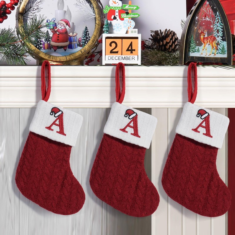 8 Inches Mini Pattern Embroidered Christmas Stocking Knitted Christmas Decorations