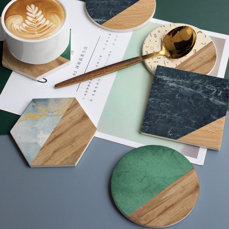 吸水 珪藻土コースター フラワー柄 おしゃれ 滑り止め こーすたー 大理石調 高吸水性 断熱 速乾