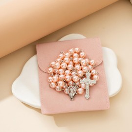 YQZIYOU Rosary Beads Catholic for Women - Confirmation Gifts for Teenage Girl, Solid Colored Simple Style button bag, Artificial Pearls Rosary, 8mm beads, Gifts for Women