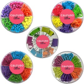 CALCUSO Stationery complete package: assorted coloured paper clips, large paper clips, rubber bands, thumbtacks, binder clips