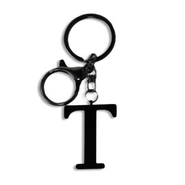 ORUZA Letter Keyring Alphabet Initial Keychain, Black Metal Letter Key Ring for Women Men Handbag Wallet Purses (T)