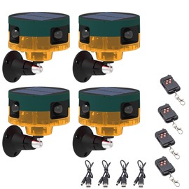 QXMH Solar Outdoor Motion Sensor Alarm: Dog Barking&Gunshot Sound, 129db Loud Siren,Support Recording, 13 Kinds of Sound Strobe Light。4PCS