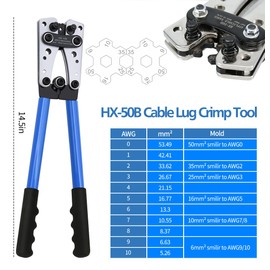 Battery Cable Lug Crimping Tool, Wire Crimper Tool with Cable Cutter for AWG 10-1/0 Electrical Lug Crimper, Heavy Duty Wire Lugs, Battery Terminal, Copper Lugs