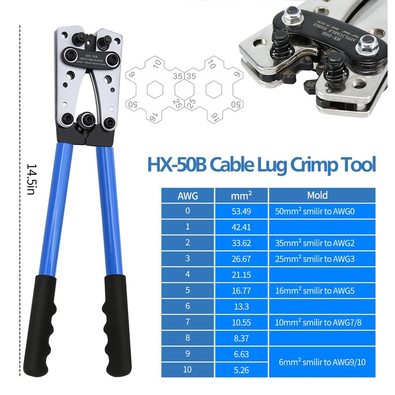 Battery Cable Lug Crimping Tool, Wire Crimper Tool with Cable