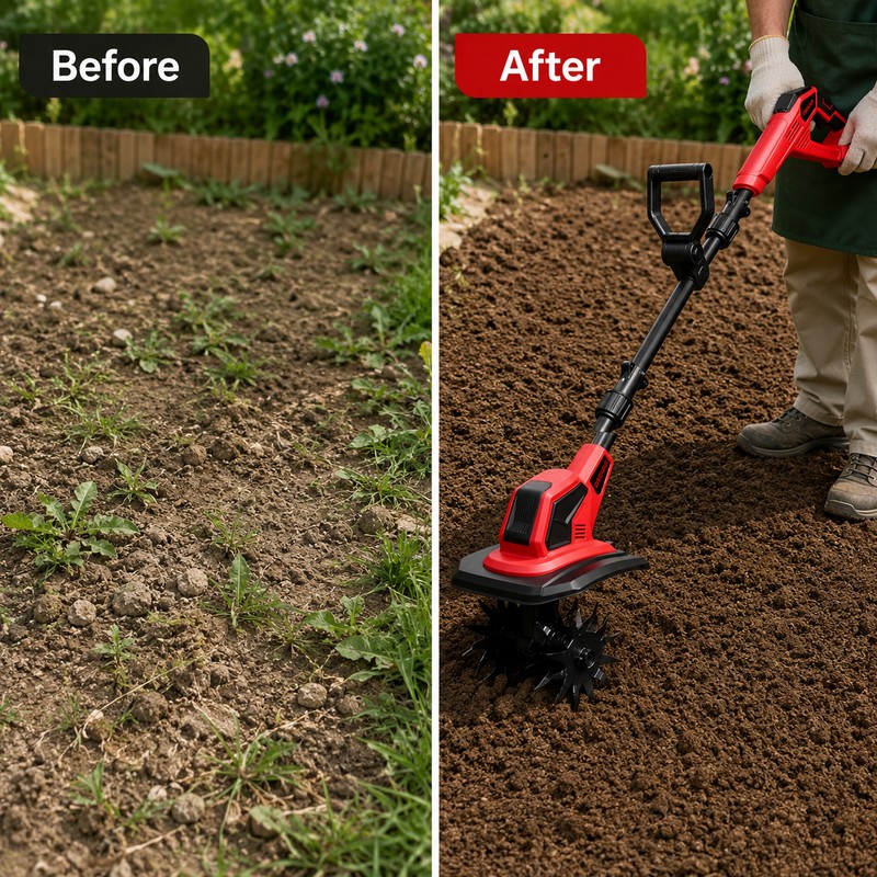 Cordless Electric Garden Tiller for Soil Cultivation – Anti-Tangle Blades