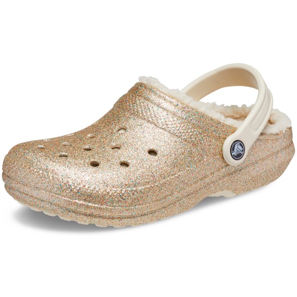 Crocs Unisex Classic Glitter Lined Clogs | Fuzzy Slippers, Multi/Gold, 6 Men/8 Women