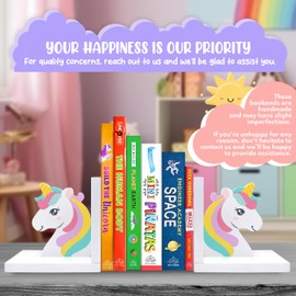 Decorably Decorably Unicorn Book Ends for Kids Books - 1 Set Non-Skid Wooden Kids Book Ends for Shelves, Girl Bookends
