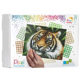 Pixel P090028 Mosaic Gift Box Tiger Pixel Image Approx. 25.4 x 20.3 cm, Easy Plug-In System, No Ironing or Gluing, Organic Plastic Stones Ideal for Children