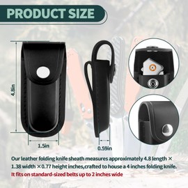 Leather Knife Sheath, 4.8 Inch Folding Pocket Knife Sheath Bag, Knife Sheath with Belt Pouch is Suitable for Camping, Outdoor Climbing, Camping, Cycling and Hiking Multi-Purpose Tool Bag (Black)