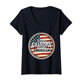 Womens Proud Grandpa Of A Young American Granddad Grandchild USA V-Neck T-Shirt