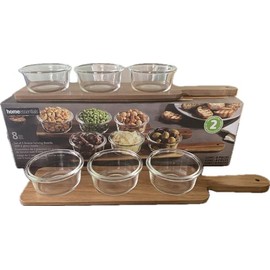 Home Essentials set of 2 Acacia Serving Boards with 6 Glass Bowls