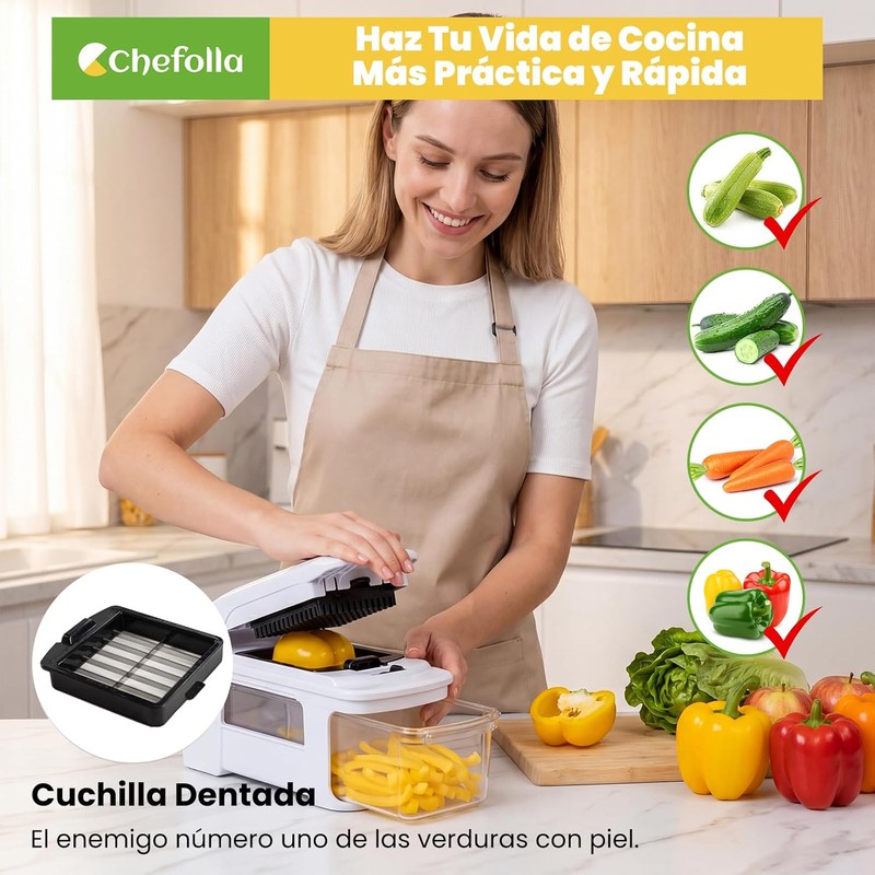 CHEFOLLA Cortador de Verduras Multifunción 5 en 1 de Gran