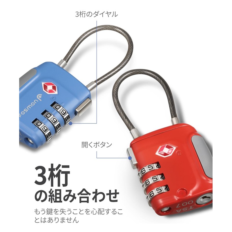 Fosmon (Set of 4) TSA Lock, Wire Lock, Padlock, Key,