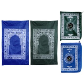 Abiyou 2 Pieces Prayer Mat, Musilm Prayer Mat, Polyester Prayer Rug, Portable Travel Prayer Mat, Islamic Travel Prayer Rug with Compass, for Muslim Prayer, Ramadan(Green,Blue)