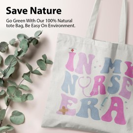Veqzc Nurse Era Canvas Tote Bag - Women's Reusable Grocery Shopping Bags for Nurse Appreciation Gifts