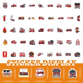 100 Pcs Cute Cartoon Fire Fighting Engine Vehicles Stickers Vinyl Fireman Decals Party Decor Water Bottle Laptop Refrigerator Skateboard Car Helmet Sticker(Fighting Engine)