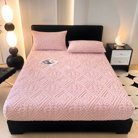 ZIQINPSQ - Sábana bajera ajustable de terciopelo de tafetán con cama individual – Ropa de cama de lujo, ultra suave, de calor rápido, antiestático, protector de colchón de 360°, color rosa, sin fundas
