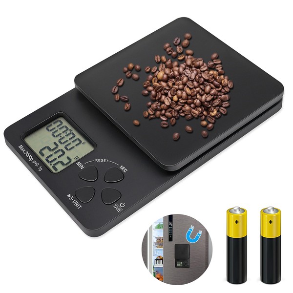 Digital Kitchen Scale Coffee Magnetic Cadrim Electronic Food Scale 3kg/0.1g Timer Count Up Countdown Tare Function 4 Units Liquid Large Display Auto Off with Batteries Weighing Scale Baking Cooking
