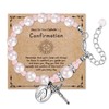 Cupimatch Elegant Christian Rosary Bracelet: Pink Pearl Beads with Stainless
