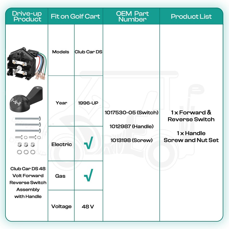 Drive-up 48V Club Car DS Forward Reverse Switch, Club Car
