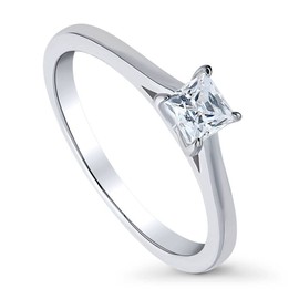 BERRICLE Sterling Silver Solitaire Wedding Engagement Rings 0.4 Carat Princess Cut Cubic Zirconia CZ Promise Ring for Women, Rhodium Plated Size 6
