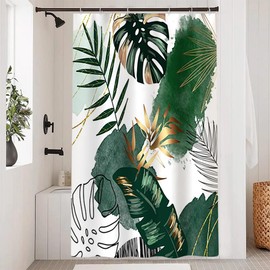 Uiiooazy Shower Curtain, Green, Shower Curtain, Jungle Tropical Palm Leaves, Abstract Monstera Shower Curtains, Anti-Mould Fabric, Washable, Waterproof Bathroom Curtain with 8 Hooks for Bathroom 120 x