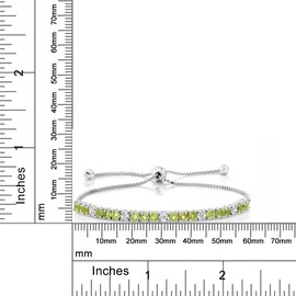 Gem Stone King 925 Sterling Silver Green Peridot & White Diamond Tennis Bracelet For Women | 2.05 Cttw | Gemstone Birthstone | Fully Adjustable Up to 9 Inch