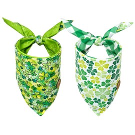 CROWNED BEAUTY St Patricks Day Dog Bandanas Large 2 Pack, Shamrock Shine Set, Green Plaid Adjustable Triangle Reversible Holiday Scarves for Medium Large Extra Large Dogs Boy Girl Pets DB91-L