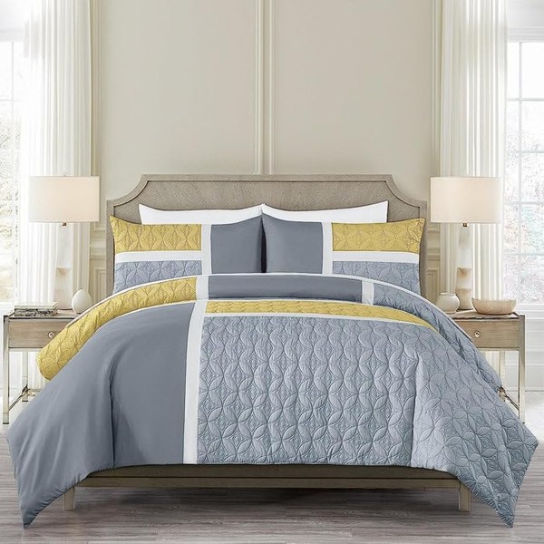 TRP 7 Piece Medallion Quilted Pattern Patchwork Pieced Bed in