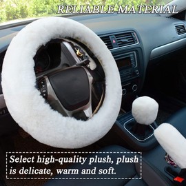 Fluffy Steering Wheel Cover for Women,LXPKKIG Faux Wool Steering Wheel Cover Cute Fluffy Car Accessories Set for Women Girls Universal Fit 15 inch Steering Wheel 1 Set 12 Pcs (White)