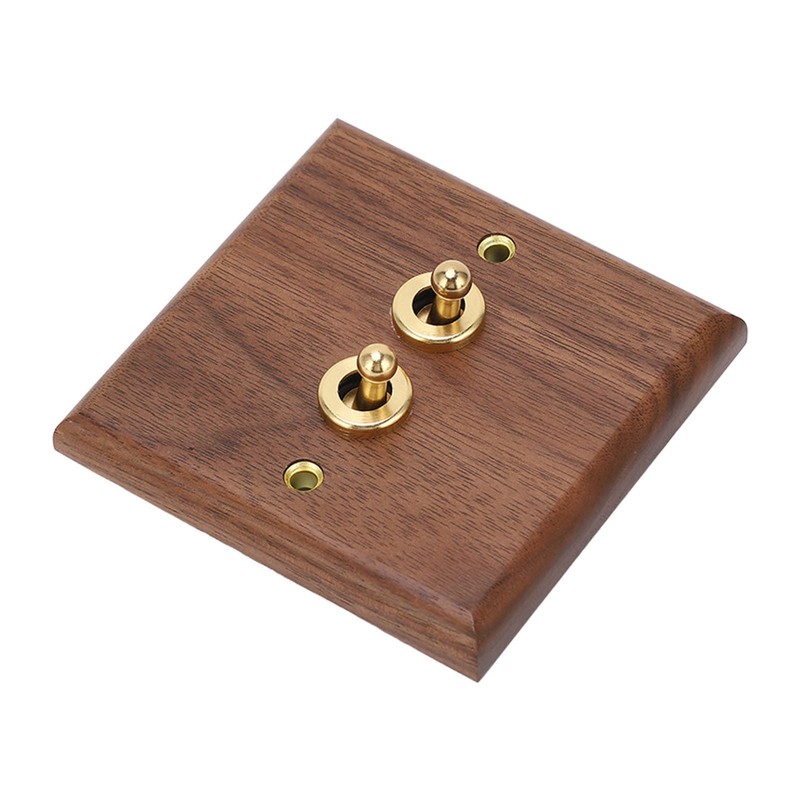 Double Toggle Switch Retro Walnut Wood Wall Mount Panel with