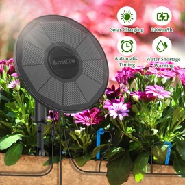 AnseTo Solar Irrigation System Integrated Irrigation Controller with 2200 mAh Battery, Solar Automatic Drip Irrigation System Kit for Garden, Balcony, Greenhouse with Water Level Detection