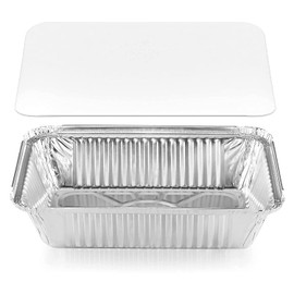 65 x Large Aluminium Foil Trays with Lids, 19.2 x 10.2 x 4.6 | Disposable Bakeware Pans, Rectangular Foil Food Containers for Baking, Freezing, Roasting, BBQ, Streetfood Packaging, Takeaway Container