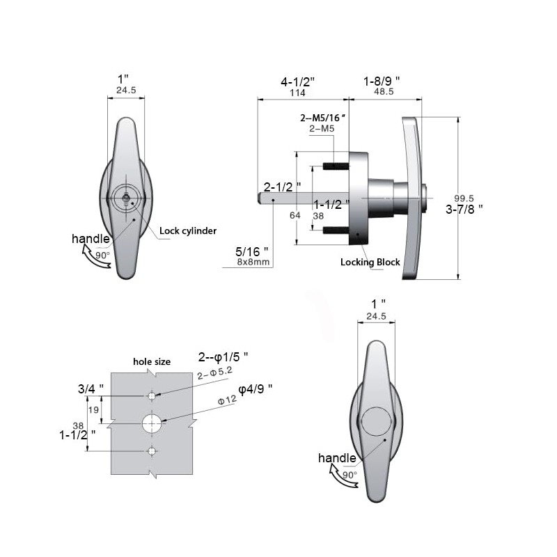 StartFine 4½" T-Handle Shed Door Lock Handle with Lock Keyed